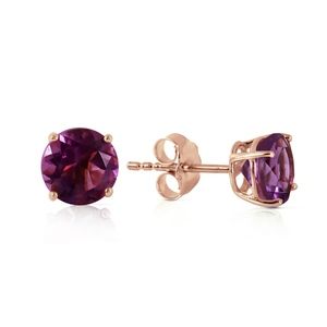 14k SOLID GOLD STUD EARRINGS WITH NATURAL AMETHYST
